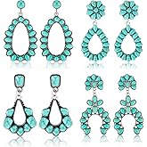 Bonuci 4 Pairs Valentine's Day Earring for Women Western Earrings for Women Galentines Day Turquoise Earring Bohemian Oval Dangle Metal Earrings Vintage Teardrop Country Jewelry(Classic Style)