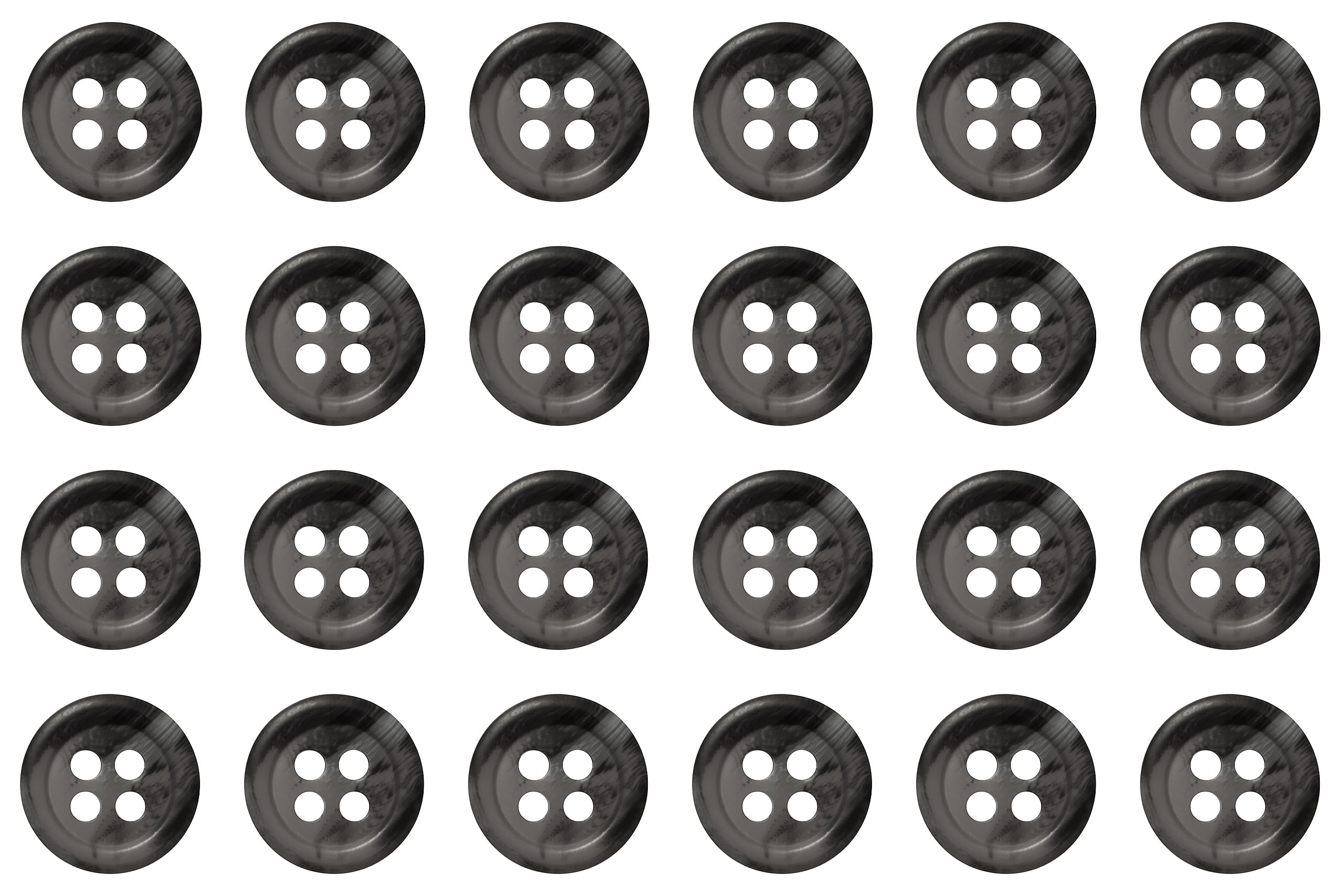 Pack of 24 Dark Grey 11mm Round Faux Horn Sew On Plastic Buttons for Shirts Blouses Flat 4 Holes 18L