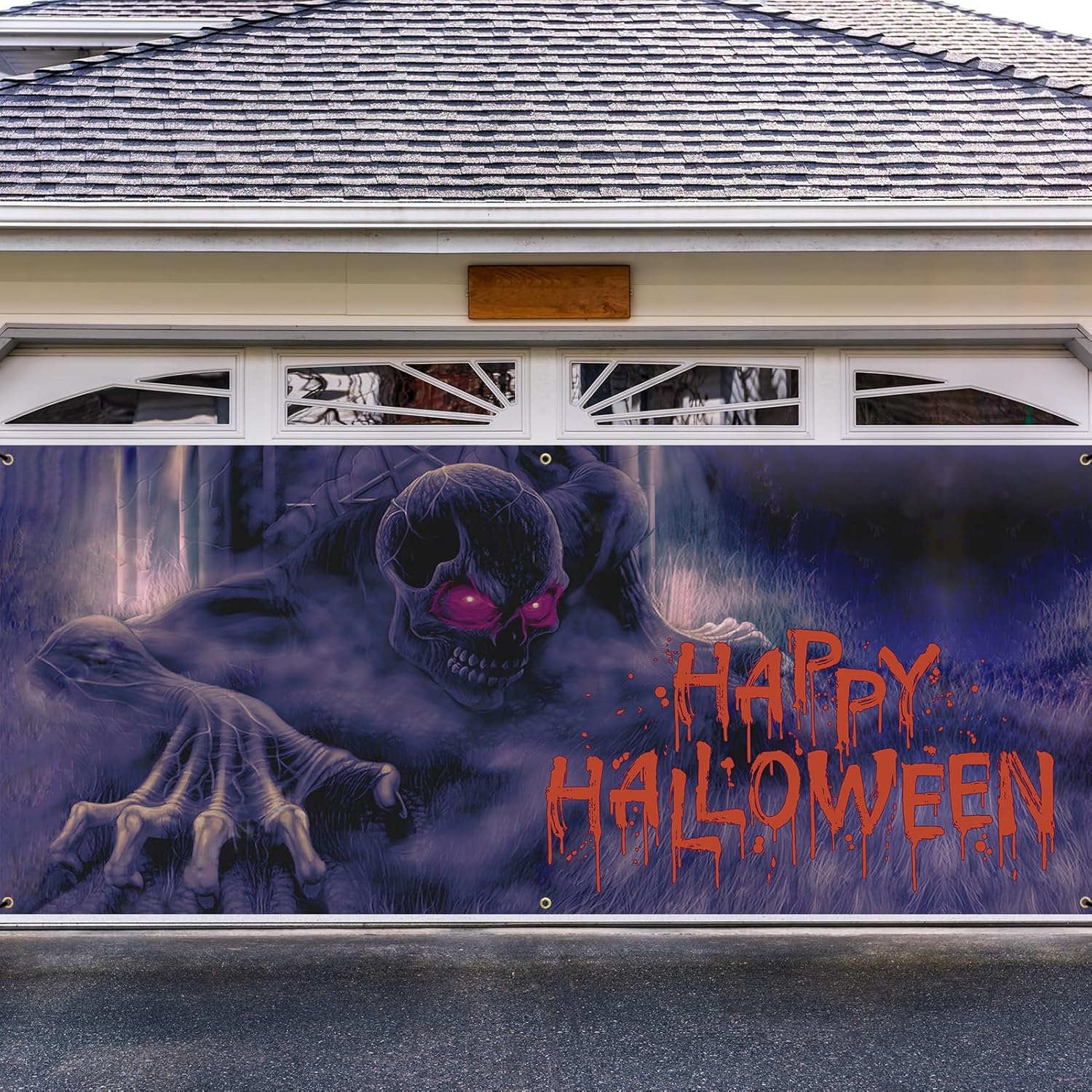 Garage Door Decorations - Crenics Halloween Garage Door Decorations, Large Horror Halloween Garage Door Banner, Creative Scary Halloween Garage Door Cover, Halloween Indoor Outdoor Decorations 7 x 16 Ft