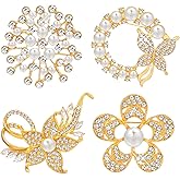BOHUIZ 4 Pcs Pearl Brooches for Women, Brooches and Pins for Womens, Flower Broach, Elegant Clothing Accessory, Crystal Pearl Brooch for Women Bridal Wedding Dress Bouquet Teacher Appreciation Gift