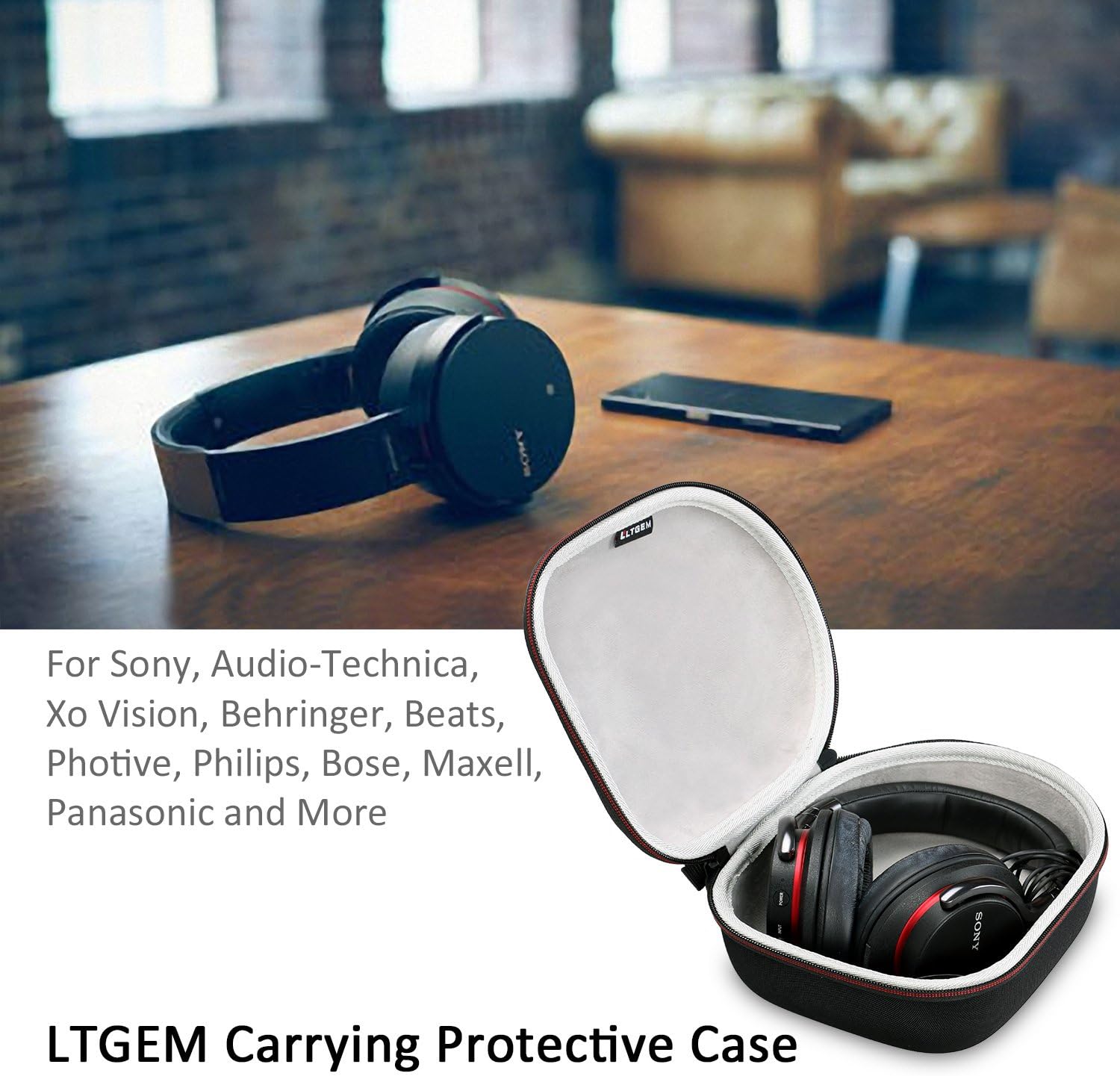 LTGEM Hard Headphone Case Travel Storage Bag for Sony, Audio-Technica, Xo Vision, Behringer, Beats, Photive, Philips, Bose, Maxell, Panasonic and More-Black: Electronics