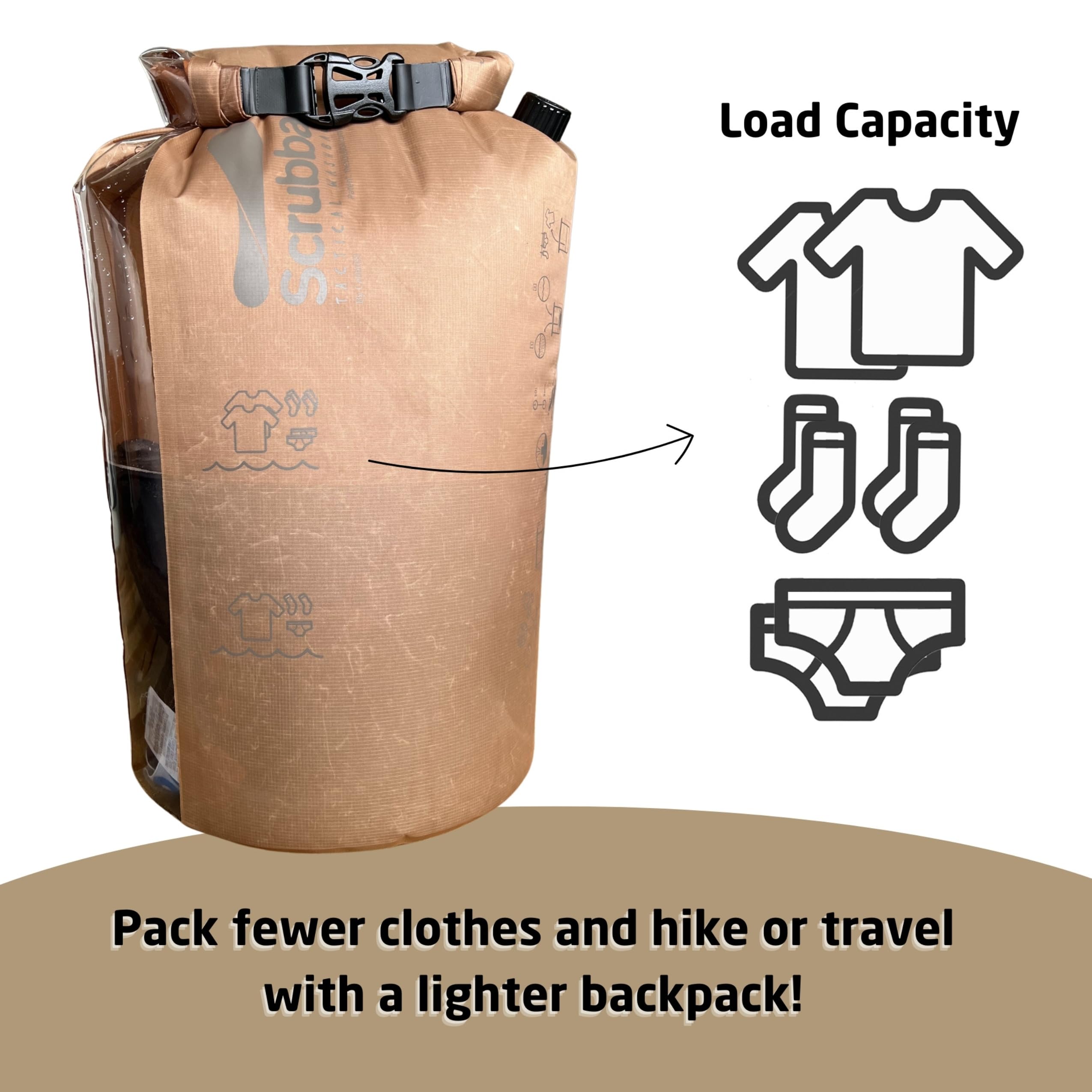 Scrubba Tactical Wash Bag Portable Washing Machine - Lightweight Manual Washing Machine for Travel, Camping, Laundry, Clothes - Camping Accessories, Gift - use with Laundry Detergent/Sheets - 5.6 oz.