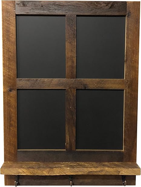 Amazon Com Wooden Window Pane Chalkboard Frame With Shelf Hooks Reclaimed Wood Framed Blackboard Rustic Home Decor 27 75 H X 20 25 W X 3 25 D Clear Coat Reclaimed Wood Chalkboard