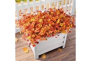 HOMMYEA Artificial Fall Flowers for Outdoor, 12 Bundles 4 Colors Faux Mums Fake Fall Plants for Decoration, UV Resistant No Fade Silk Plastic Flower for Autumn Porch Patio Planters Windowbox Yard Garden