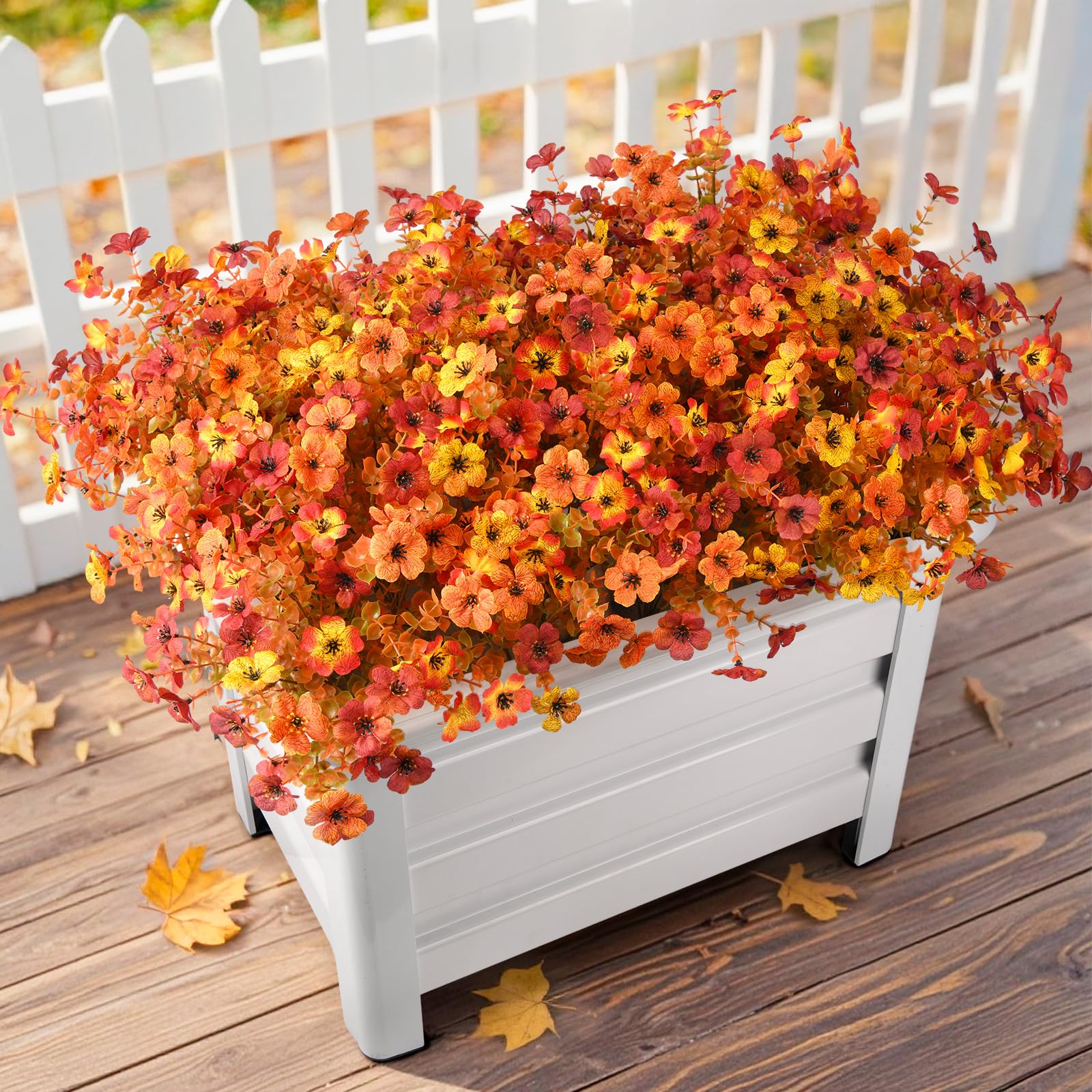 Photo 1 of Artificial Fall Flowers for Outdoor, 12 Bundles 4 Colors Faux Mums Fake Fall Plants for Decoration, UV Resistant No Fade Silk Plastic Flower for Autumn Porch Patio Planters Windowbox Yard Garden
