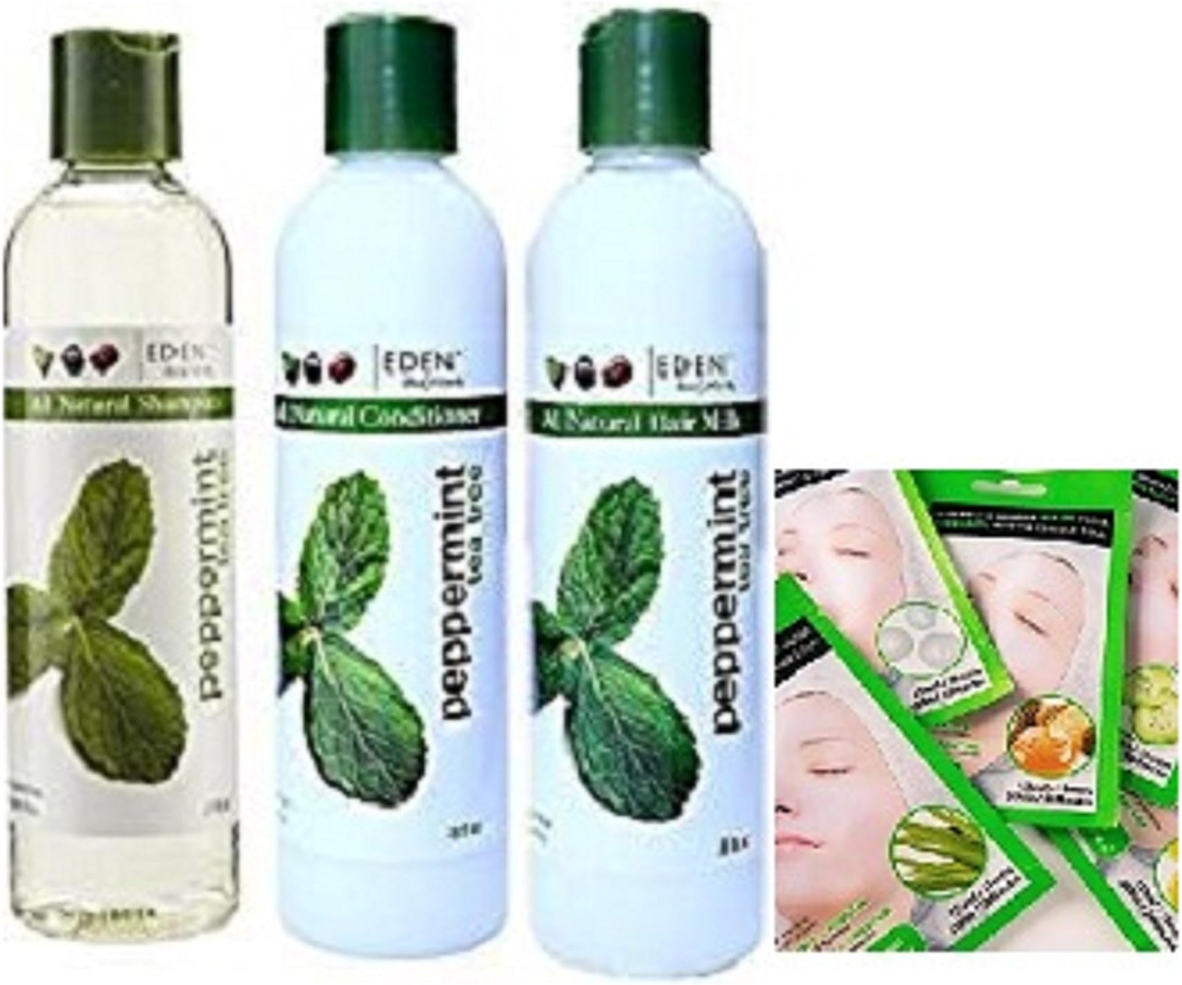 EDEN BodyWorksPeppermint Tea Tree Set Shampoo 8oz, Conditioner 8oz, Hair Milk 8oz With Nicka K Facial mask