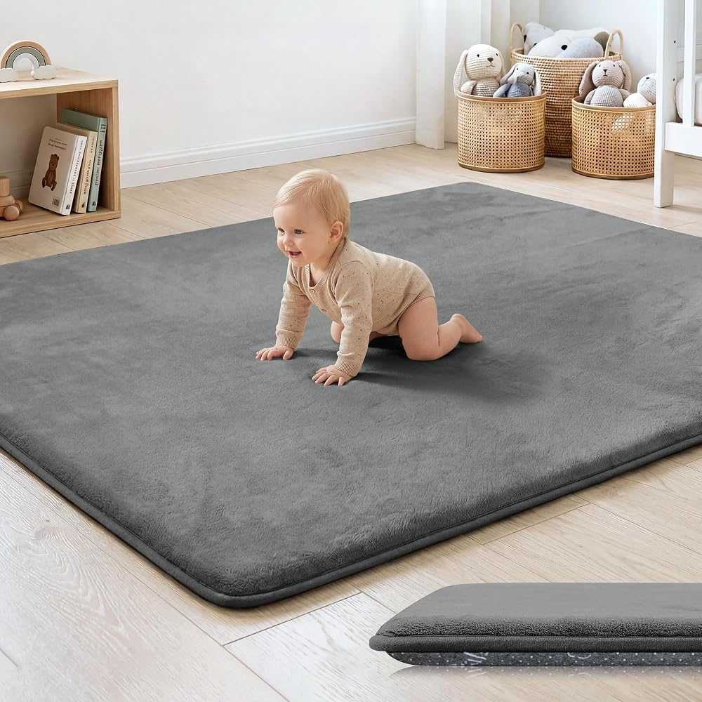 PAPAMAT 1.3" Thick Baby Floor Play Mat 50x50 Foam Kids Play Mat, Dark Grey | Memory Mat for Baby to Play, Waterproof Easy Car