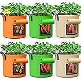 10 Gallon Potato Grow Bags - 6 Pack 350g Heavy Duty Thick Aeration Nonwoven Fabric Pots with Handles, Potatoes Grow Bags 10 Gal with Flap, Garden Bags for Growing Potatoes Plant Vegetables Flower