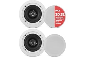 Pyle 6.5” Ceiling Wall Mount Speakers-Pair of 2-Way Midbass Woofer Speaker 1/2'' Polymer Dome Tweeter Flush Design w/70Hz-20kHz Frequency Response&200 Watts Peak Easy Installation-Pyle PDIC61RD