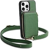 ZVE for iPhone 13 Pro Crossbody Wallet Case, Zipper Phone Case with RFID Blocking Card Holder Wrist Strap Purse Cover for Women Compatible with iPhone 13 Pro (6.1 inch, 2021)- Dark Green