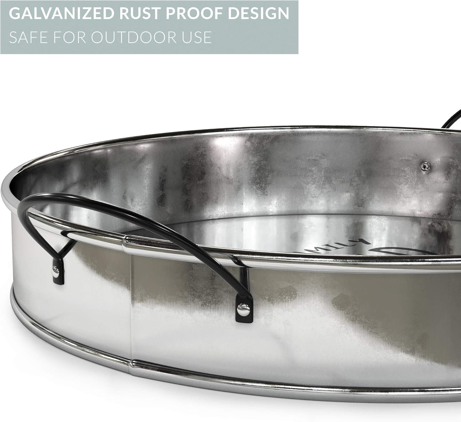 Barnyard Designs Decorative Farmhouse Round Metal Tray with Handle, Serving Tray for Coffee Table, Rustic Ottoman Decor, Silver, Small, 12”: Kitchen & Dining