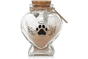 HAMUIERS Pet Memorial Gift for Loss of Dog or Cat, Heart Shape Glass Jar & Bottle for Fur, Hair, Whiskers or Ashes Keepsake Urn with Cork Top, Charms for Cute Rainbow Bridge Memorial, Dog