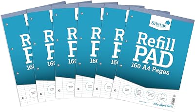 Silvine A4 Refill Pad 160 Pages 4 Hole W Punch Narrow Feint Margin Pack of 6