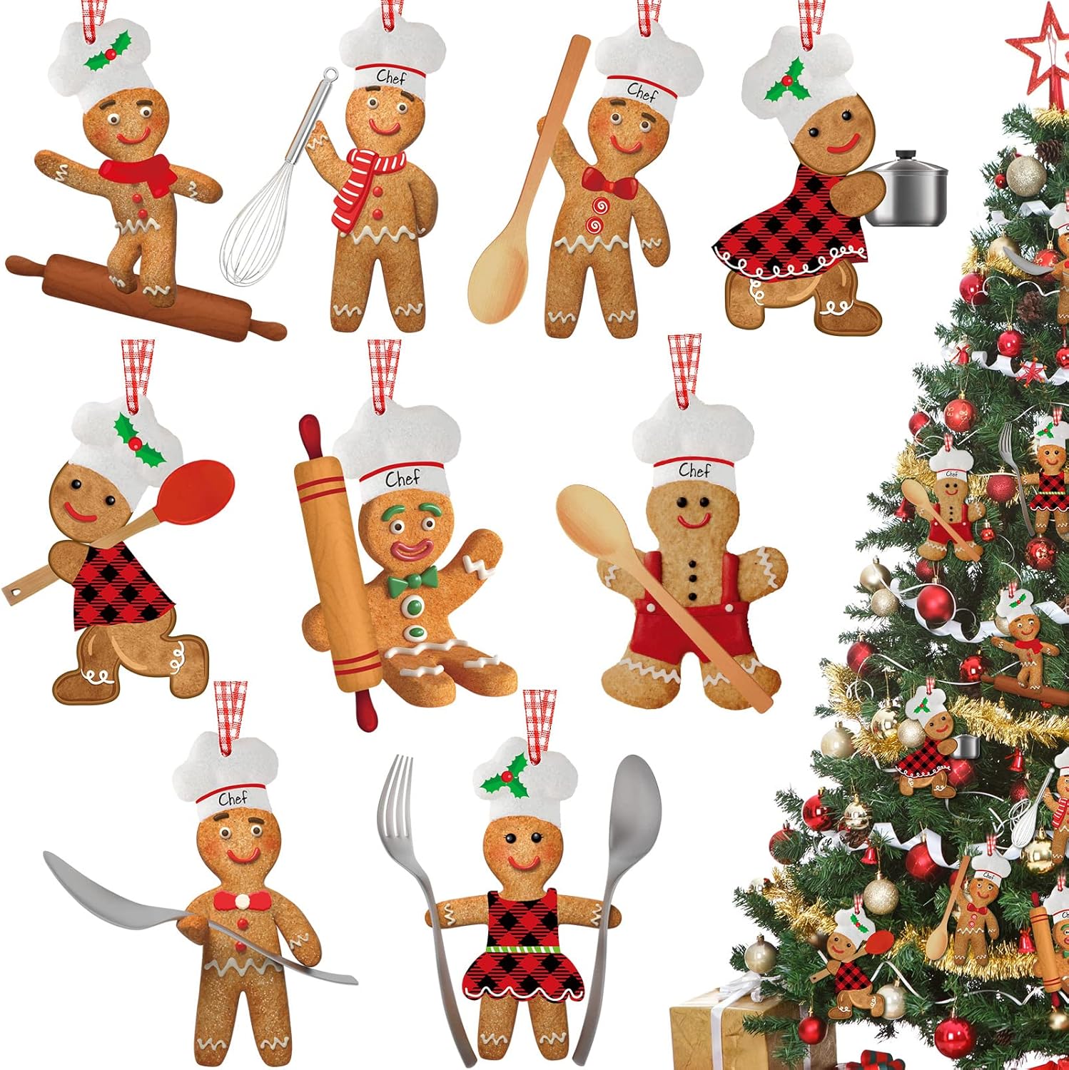 Ornaments - 27 Pieces Gingerbread Ornaments Baking Gingerbread Man Farmhouse Ornaments Wooden Christmas Tree Decoration Set Hanging Assorted Small for Xmas Tree Home Decor