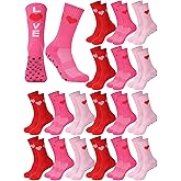 Chicingyou 12/24 Pairs Valentine's Day Football Socks for Men Women Heart Shape Non Slip Crew Socks Football Volleyball Sport