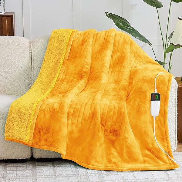 GREENOAK HEATED ELECTRIC BLANKET THROW, FAUX FUR SHERPA...