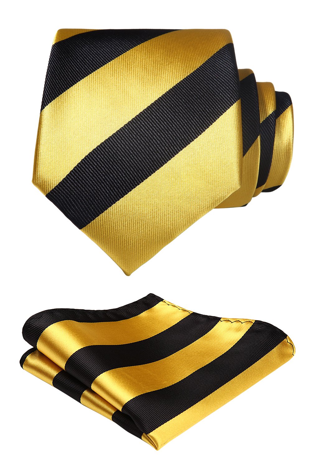HISDERN Striped Wedding Tie Handkerchief Men's Necktie & Pocket Square Set, One Size, Yellow / Black
