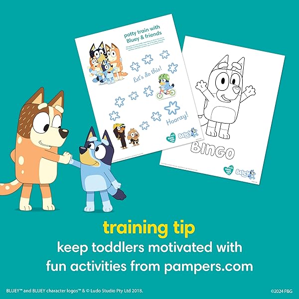 PAMPERS TRAINING PANTS – EASY UPS BOYS & GIRLS BLUEY – SIZE 5T-6T, 15 COUNT, CHILDREN’S POTTY UNDERWEAR (PACKAGING MAY VARY)