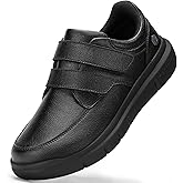 FitVille Men's Extra Wide Walking Shoes, Hook and Loop Comfortable Leather Business Shoes, Orthopedic Diabetic Shoes Dress Sneakers for Edema and Swollen Feet