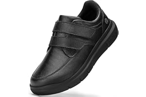 FitVille Extra Wide Men Walking Shoes Wide Dress Sneakers Hook and Loop Comfortable Leather Shoes for Men Orthopedic Diabetic