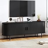 63" TV Stand with Power Outlet, Modern Media Console with Sliding Doors, Entertainment Center for TVs up to 60 Inch, Adjustable Shelves, Black