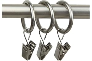 Rod Desyne 10 Count 1-Inch Curtain Rings with Clip for Windows, Satin Nickel