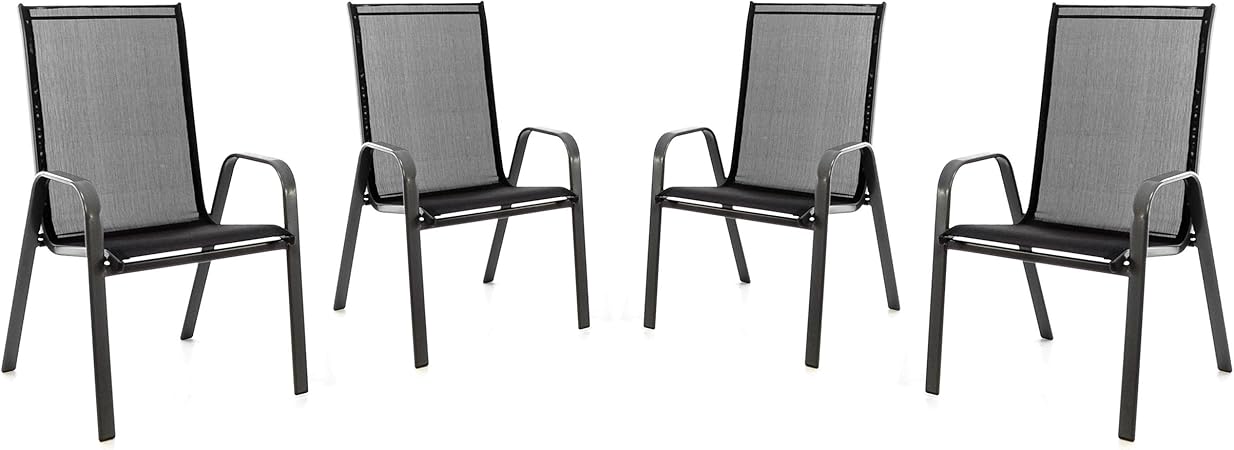 Amazon De Sonlex 4er Set Stapelstuhl Fur Balkon Terrasse Garten Stuhl Mit Armlehne Textilene 2x1 Schwarz Gestell Anthrazit Hochlehner Stahlstuhl 55x72x97 Cm Bis 110 Kg Belastbar Stapelbar Witterungsbestandig