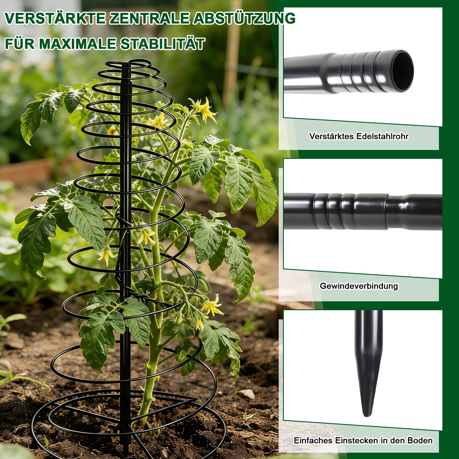 Rankhilfer Metall Rankhilfe Garten für Kletterpflanzen, 40-180cm Verstellbarer Höhe Pflanzen Rankhilfe für Gemüse Blumen Rebe Unterstützung, Boden mit Befestigung