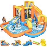 Inflatable Water Park for Kids 3-10yr, Water Slide Bounce House W/Blower | Large Water Bounce House with 2 Slide, 2 Pools, Climbing, Tunnel, Water Cannon, Duck, Blow Up Water Slide Park for Backyard