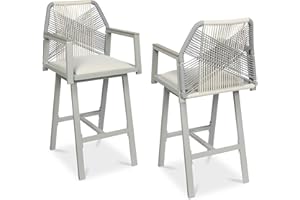 Best Choice Products Outdoor Bar Stools Set of 2, Bar Height, 360° Swivel Aluminum Frame, All-Weather Woven Rope Chair Design w/Armrests - Gray/Meteor