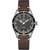 Hamilton Khaki Aviation Automatic Men's Watch, 38mm Stainless Steel Case | Swiss Made, Black Dial Analog Watch, Water Resistance 100m, Sapphire Crystal, 3-Hand Movement, Cow Leather Strap