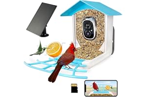 KADYMAY 64GB Bird Feeder with Camera, 2K 3MP HD Camera Bird Feeder, AI Identify +10,000 Bird Species, Solar Powered Face Sun, Live Video & Playback on Phone & Tablet, Smart Wild Bird Watching Gifts