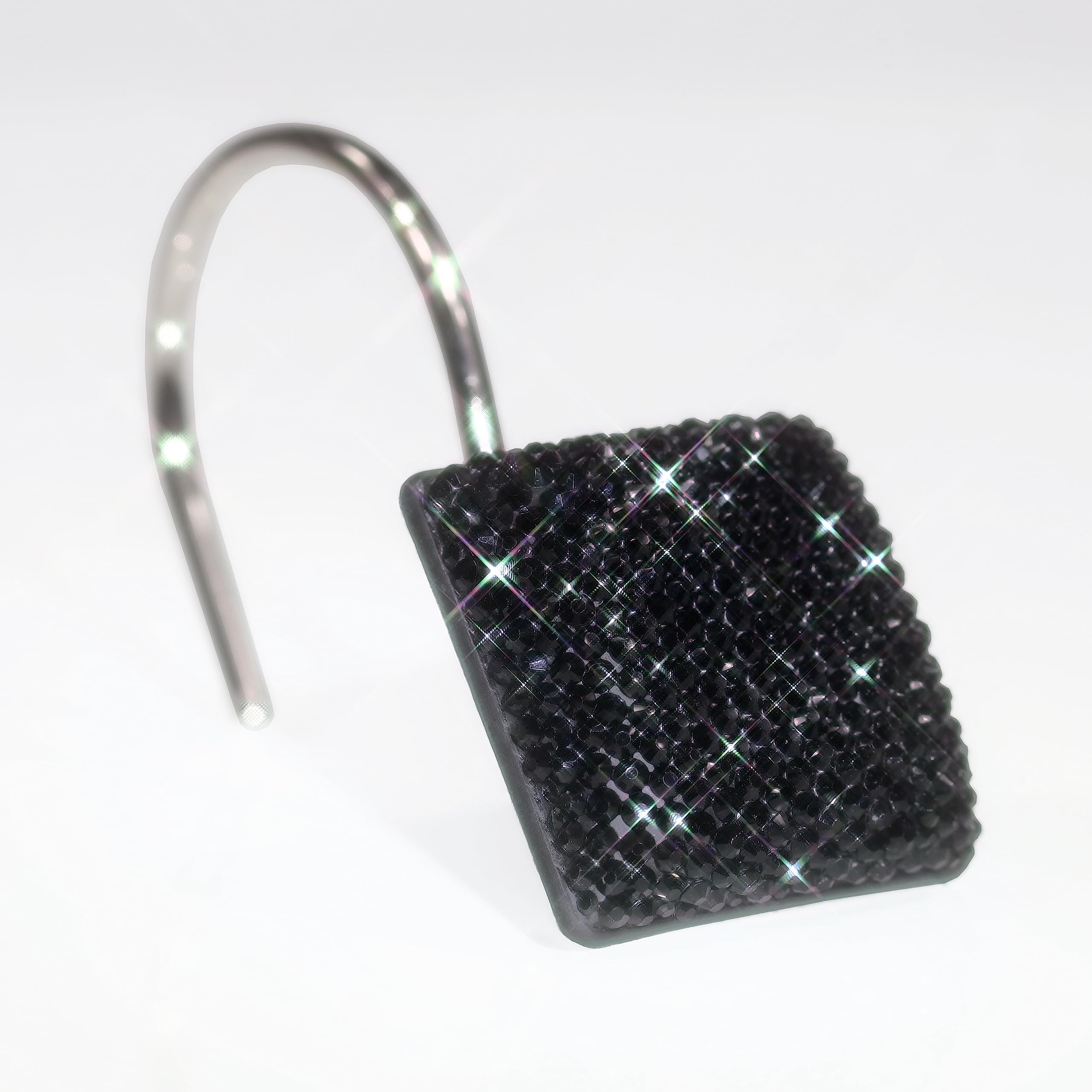 Glitter Shower Curtain Hooks Rings: Bling Sparkle Shiny Crystal Diamond Decorative Shower Curtain Hooks for Christmas & Holidays - Luxury Fancy Glam Curtain Hooks & Hangers (Black)