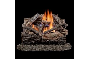 Bluegrass Living B18DR-UL4 Dual Fuel Ventless Fireplace Logs Set with Remote Control, Use with Natural Gas or Liquid Propane, 30000 BTU, Heats up to 1000 Sq. Ft, Rustic Oak, 18 Inches