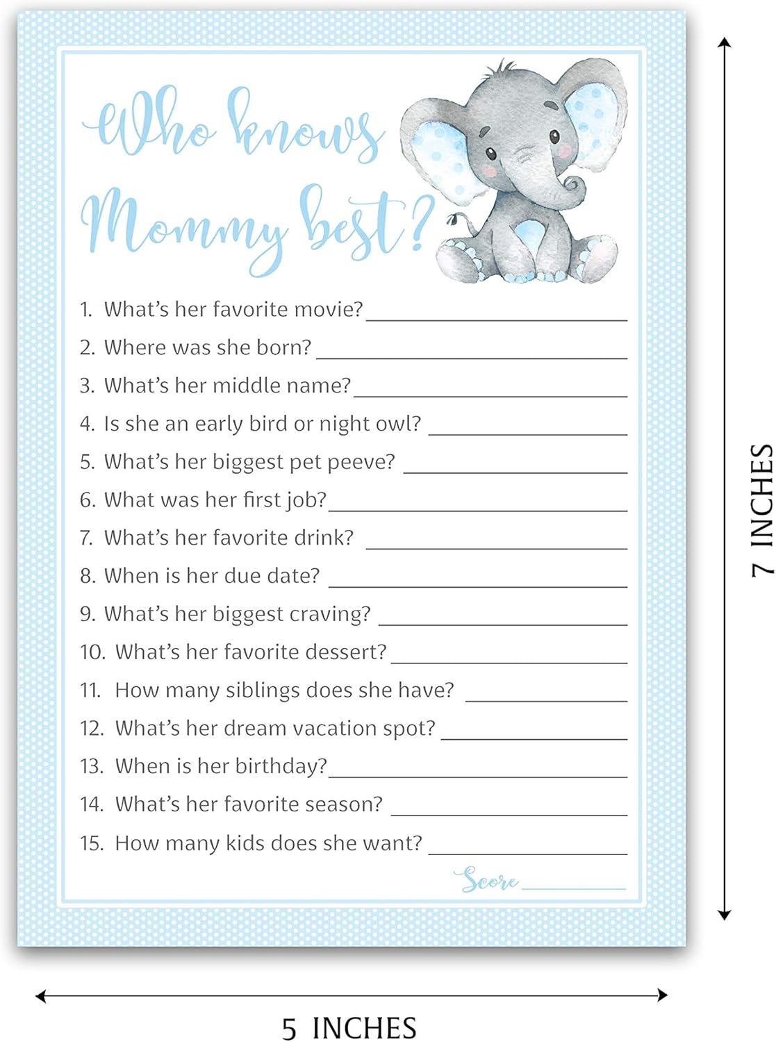 Amazoncom Blue Elephant Baby Shower Games Who Knows Mommy Best Pack Of 25 Boy Baby Shower Game Amazoncom Blue Elephant Baby Shower Games Who Knows Mommy Best Pack Of 25 Boy Baby Shower Game