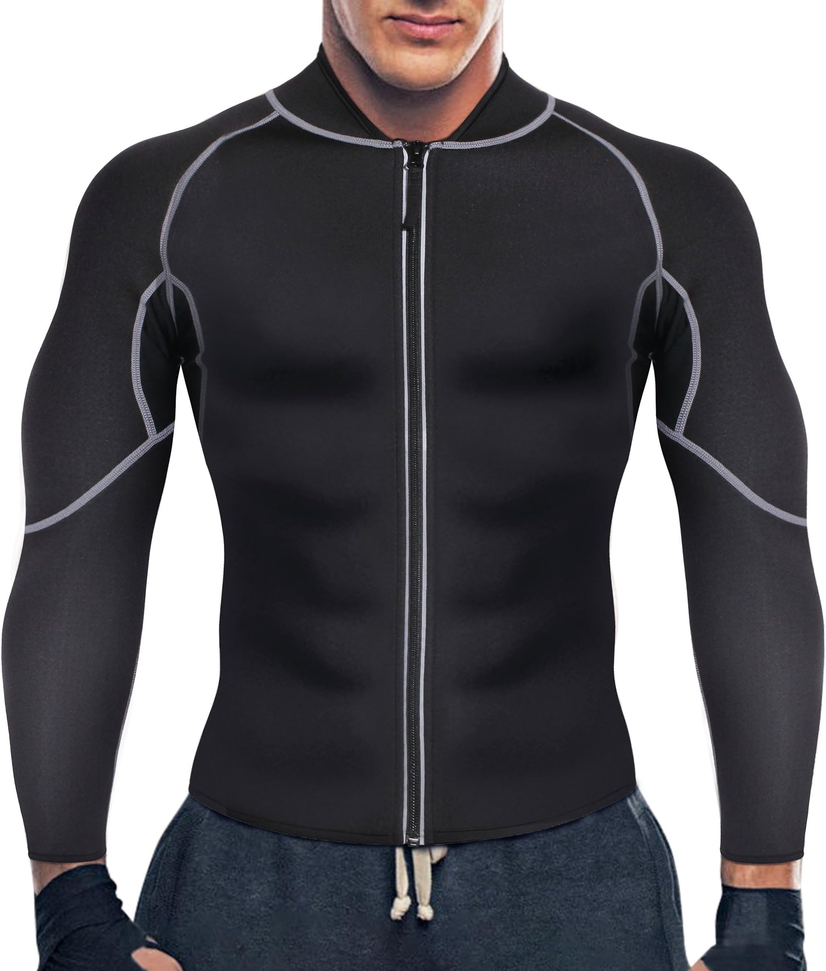 Bingrong Men's Neoprene Long Sleeves Sauna Suit Slimming Fitness Jacket Workout Sweatshirts
