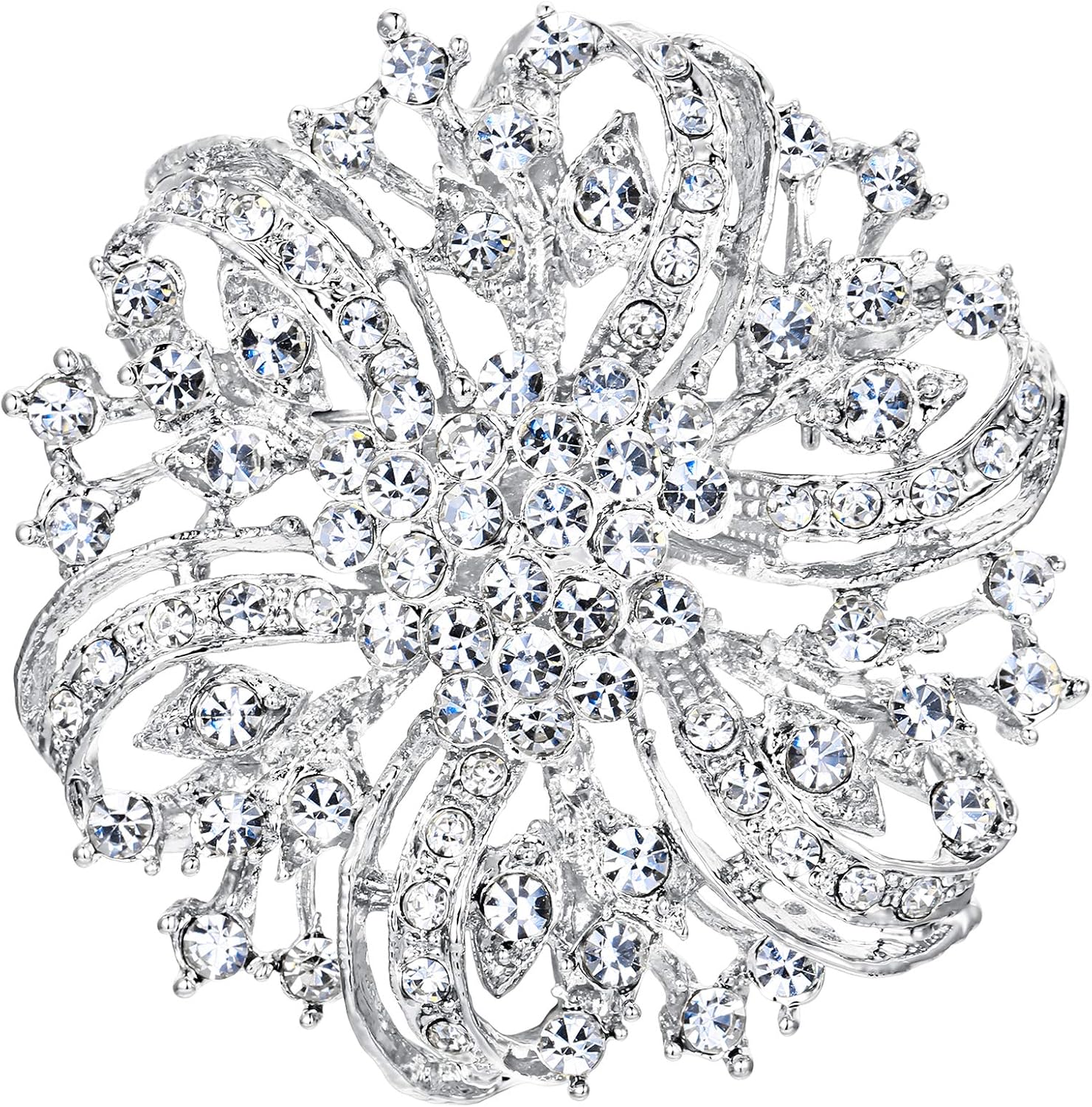 EVER FAITH Wedding Bridal Brooch for Women Girls Austrian Rhinestone Crystal Flower Corsage Broach Pin Clear Silver-Tone