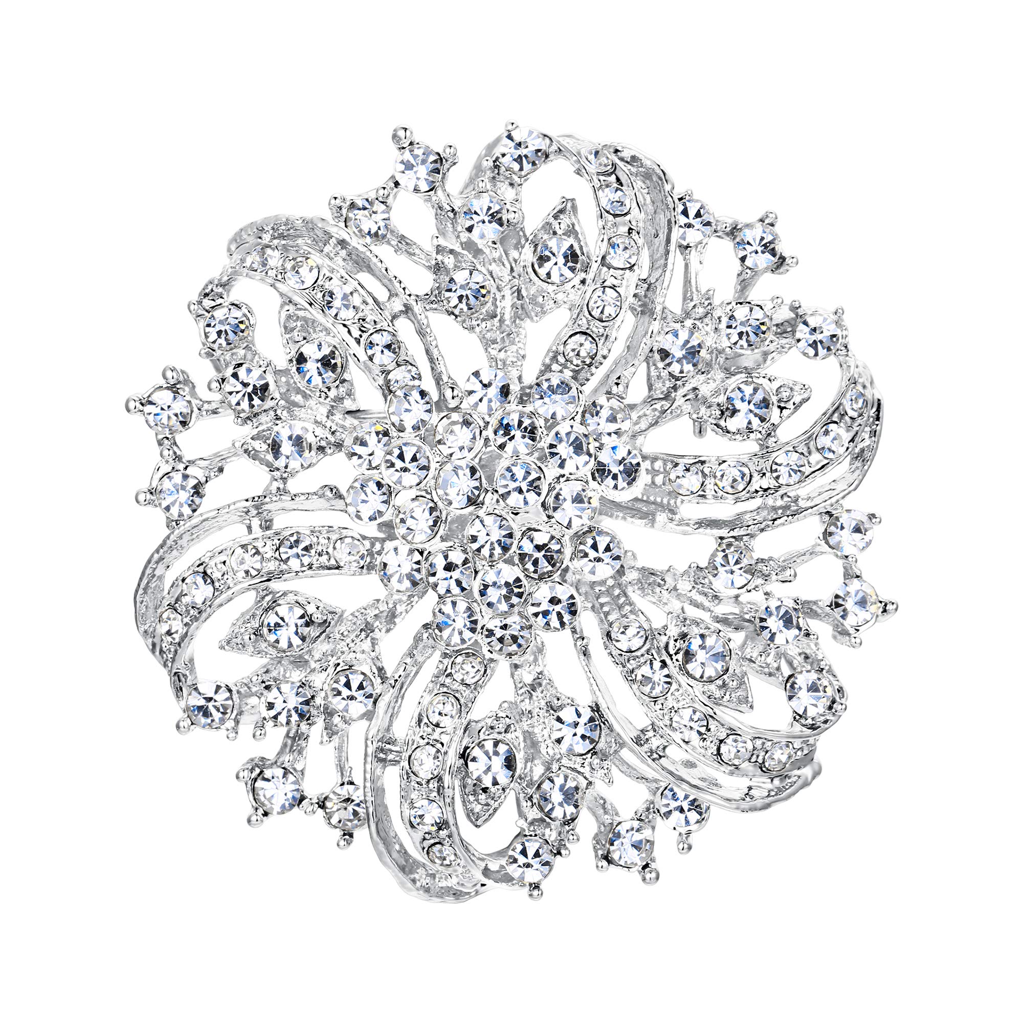 EVER FAITH Wedding Bridal Brooch for Women Girls, Austrian Rhinestone Crystal Flower Corsage Broach Pin Clear Silver-Tone