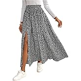 Milumia Women's Boho Ditsy Floral Skirt High Waist Split Thigh Flowy Long Maxi Skirts