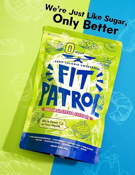 FIT PATROL ZERO CALORIE SWEETENER | KETO SUGAR SUBSTITUTE W/ STEVIA, PLANT-BASED SUGAR SUBSTITUTE FOR BAKING, SUGAR-LIKE TEXTURE | ZERO NET CARBS, NO GLUTEN, NON GMO | ALL-PURPOSE SUGAR REPLACEMENT 0 CALORIE SWEETENER (15.9 OZ)