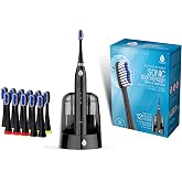 Pursonic S750 Sonic Toothbrush (Black) &mdash; Smart Series Electronic Power Rechargeable Battery Toothbrush for Adults &mdash; 12 Bonus Brush Heads