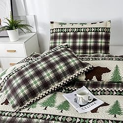 Lodge Quilts Set King Size, 3Pcs Rustic Cabin Brown
