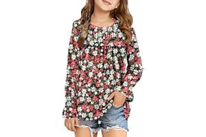 storeofbaby Girls Casual Long Sleeve Shirts Loose Ruffle Tunic Tops Smocked Cuff Blouses 4-13 Years