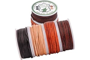 Coyote Bay® Leather Cord, 44 Yards Length in 1.5mm or 2mm Thickness, in Matte Finish Classic Colors: Brown, Black, Tan, and Natural, for Jewelry Making, Crafts, Hobby Projects (Variety Pack, 2 mm)