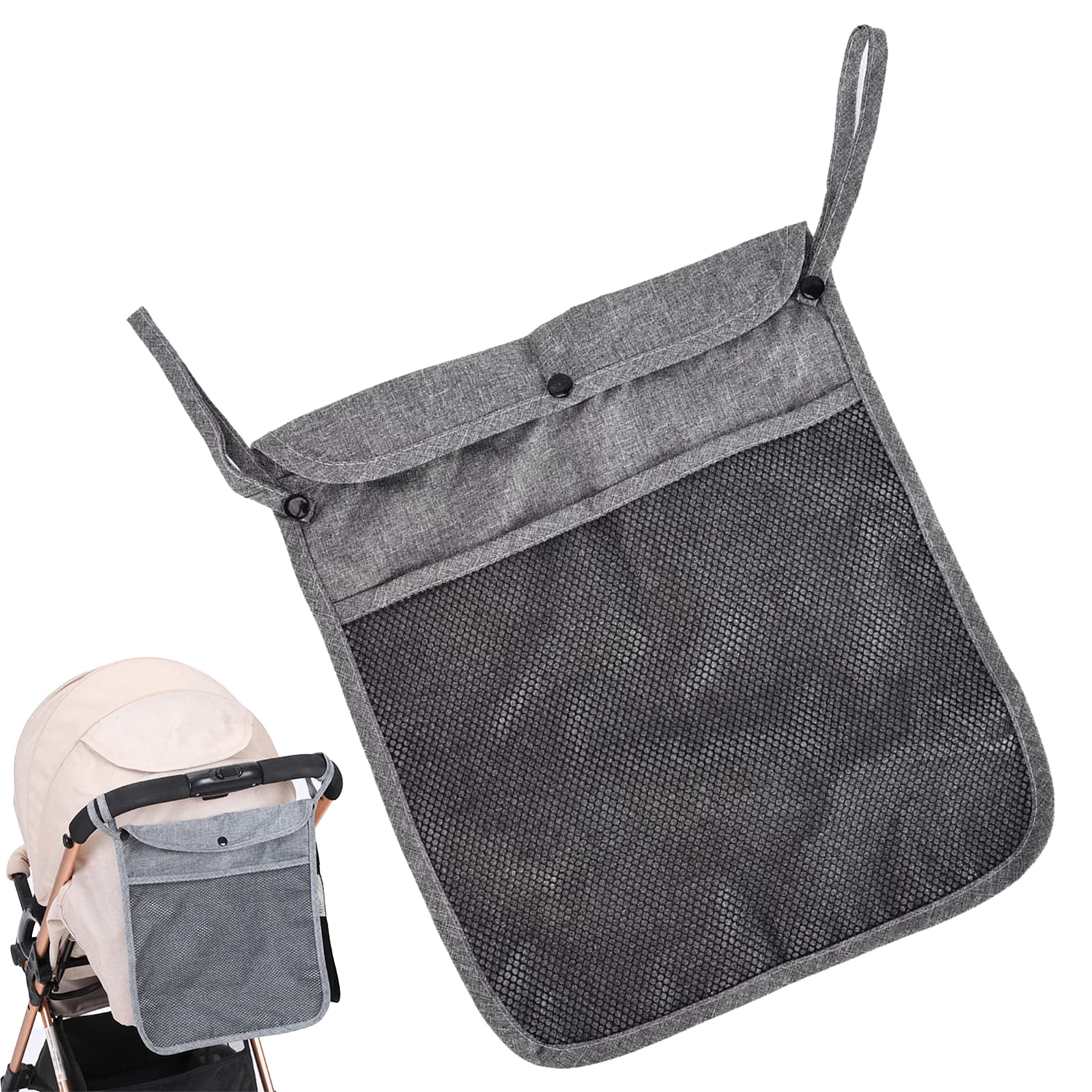 Baby Stroller Organizer, Breathable Washable Grey Linen Quick Dry Stroller Hanging Bag for Out Shopping (Grey)