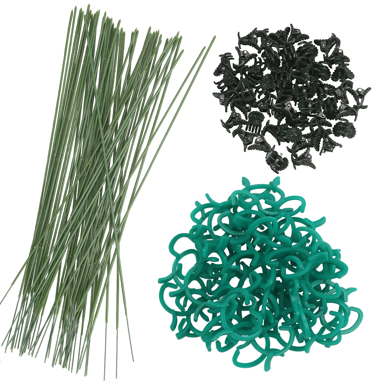 BIGKASI 100Pcs Garden Clips Vine Fixing Clips Garden Plant Clip with 50Pcs Bamboo Flower Sticks Plant Support Sticks for Plant Stem Upgrow Support