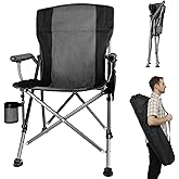Anmiro Folding Camping Chair with Cup Holder and Storage Bag, Heavy Duty Support 400 LBS, Oversized Collapsible Portable Camping Chair for Outdoor Camp, Picnic, Travel, Fishing Grey
