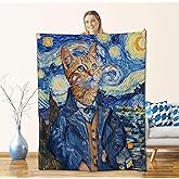 Artistic Cat Blanket for Women Kids and Pet Lovers, Flannel Blankets Gifts, Oil Painting Style Kitten Throw for Sofa Couch Bed Living Room, Soft Warm Cozy Home Cabin Decor 60" x 50"