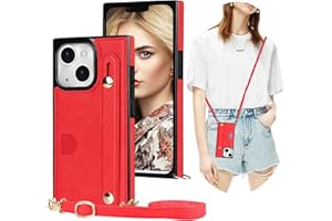 CCSmall for iPhone 15 Case with Card Holder for Women, Phone Case Crossbody with Wrist Strap & Removable Adjustable Shoulder Lanyard Cover for iPhone 15 KB Red