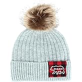 David & Young Women's Mama Bear Beanie Hat with Plaid Patch and Pom